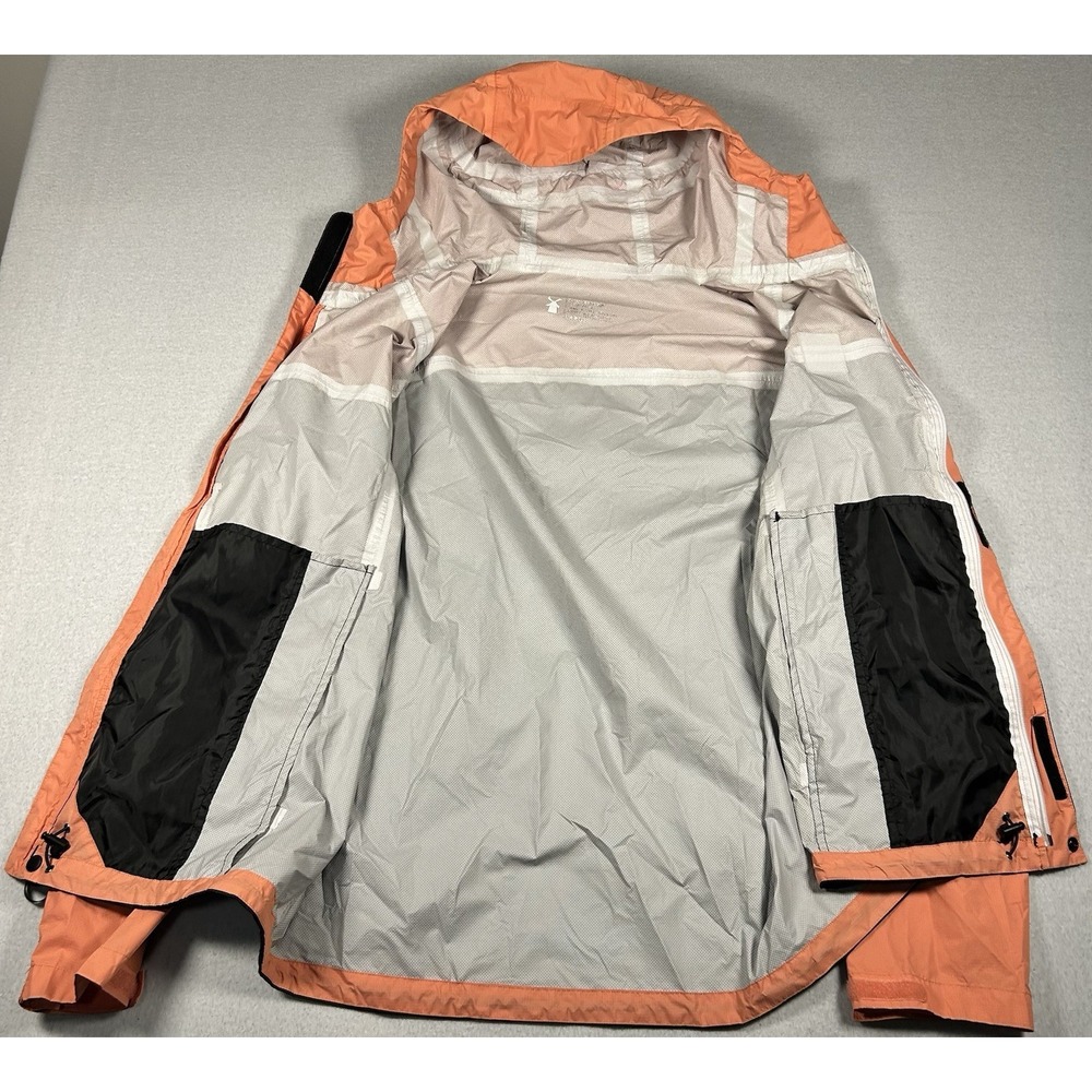 DUTCH BROS COFFEE Hooded Windbreaker Jacket Coat LARGE peach/black Zipper - Picture 4 of 7